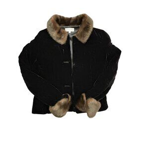 Gerard Darrel Quilted Silk and Velvet Jacket Size 40, Faux Fur Collar and Cuff